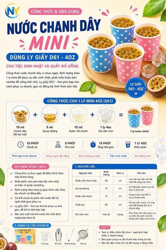 Nước chanh dây mini dùng Ly giấy D61 - 4oz cho tiệc sinh nhật và quầy đồ uống