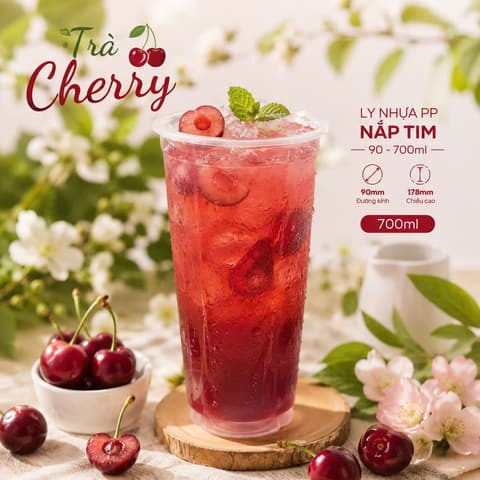 Công Thức Trà Cherry Mang Đi Với Ly nhựa PP 90-700ml nắp tim (UKP_PP Mờ) | Tổng kho phân phối đồ dùng 1 lần 1lan.vn