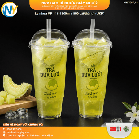 Trà Dưa Lưới 1 lít mang đi với Ly nhựa PP 117-1300ml | Tổng kho phân phối đồ dùng 1 lần 1lan.vn