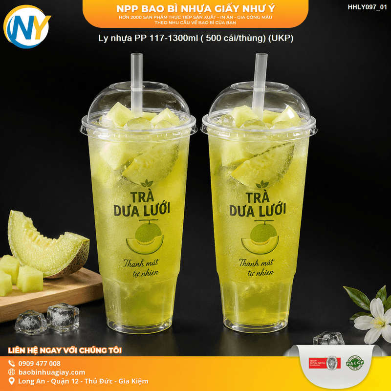 Trà Dưa Lưới 1 lít mang đi với Ly nhựa PP 117-1300ml | Tổng kho phân phối đồ dùng 1 lần 1lan.vn