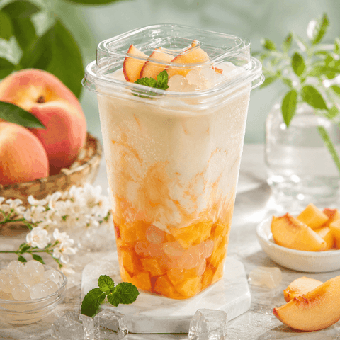 Công thức Latte Đào Hạt Đác mang đi với Ly nhựa PET VUÔNG 93-24oz (700ml) (NHẬP KHẨU) | Tổng kho phân phối đồ dùng 1 lần 1lan.vn