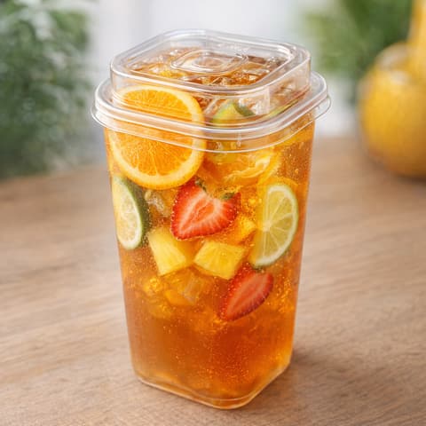 Trà trái cây nhiệt đới 700ml trong ly PET vuông 24oz | Tổng kho phân phối đồ dùng 1 lần 1lan.vn