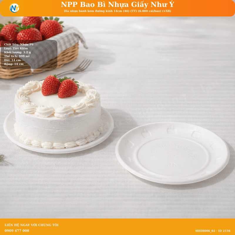 Dĩa nhựa bánh kem đường kính 14cm (46) (TT) (6.000 cái/bao) (+X8) | TÔ-CHÉN-DĨA-KHAY NHỰA XỐP - DĨA BÁNH KEM | Mã HHDI006_02