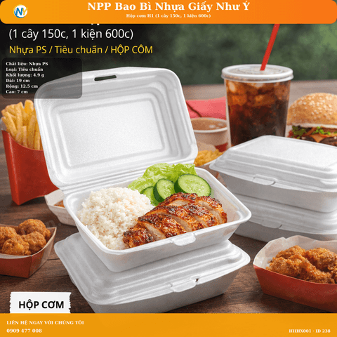 Hộp cơm H1 (1 cây 150c, 1 kiện 600c) | Tổng kho phân phối đồ dùng 1 lần 1lan.vn