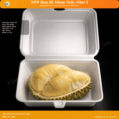 Hộp xốp QQ Vịt 1/2 Sâu (Vịt nửa con) (100 cái/lốc) | HỘP VỊT QUAY | Mã HHHX064.NY_04 | Tổng kho phân phối đồ dùng 1 lần 1lan.vn