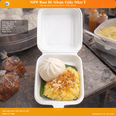 Hộp xốp vuông bánh bao QQ T5+ (600 cái/bao) ( 150 cái / cây ) | HỘP XỐP - XÔI/ HỘP CƠM/GÀ/HEO/SẦU RIÊNG - THỐ XỐP - TÔ CHÁO | Mã HHHX063.NY_04 | Tổng kho phân phối đồ dùng 1 lần 1lan.vn