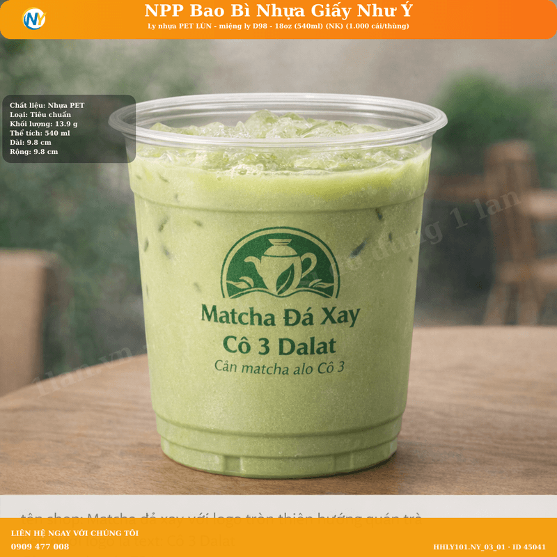 Ly nhựa PET LÙN - miệng ly D98 - 18oz (540ml) (NK) (1.000 cái/thùng) | LY NHỰA PET | Mã HHLY101.NY_03_01