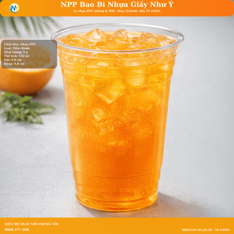 Ly nhựa PET- miệng ly D98- 16oz (532ml)- Dày TT (UKP) | LY NHỰA PET | Mã HHLY101.NY_02_01 | Tổng kho phân phối đồ dùng 1 lần 1lan.vn