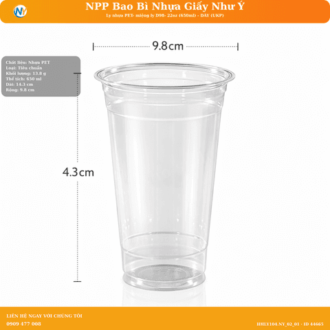 Ly nhựa PET- miệng ly D98- 22oz (650ml) - DÀY (UKP) | LY NHỰA PET | Mã HHLY104.NY_02_01 | Tổng kho phân phối đồ dùng 1 lần 1lan.vn
