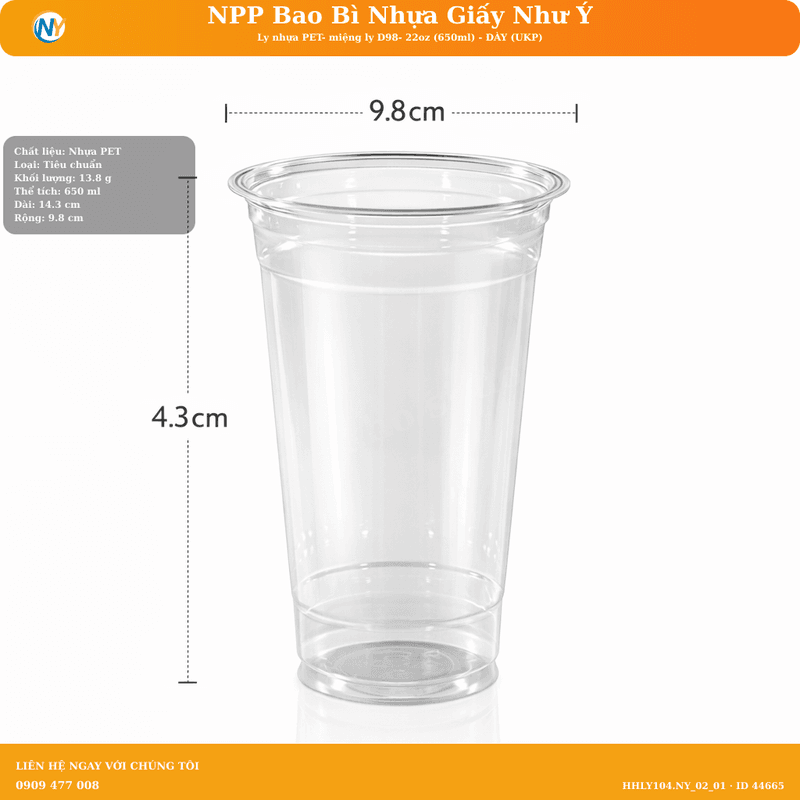 Ly nhựa PET- miệng ly D98- 22oz (650ml) - DÀY (UKP) | LY NHỰA PET | Mã HHLY104.NY_02_01