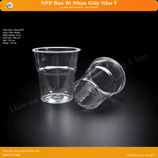 Ly nhựa  PET trơn D78 - 8oz ( 240ml ) ( 50 CÁI / LỐC - 1000 CÁI / THÙNG ) - ảnh 2