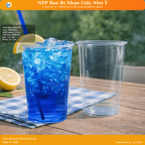 Ly nhựa PP 117- 1000ml (12.0) (TH) (xanh dương)(500 cái/bao) | LY NHỰA PP | Mã HHLY066_01_01 | Tổng kho phân phối đồ dùng 1 lần 1lan.vn
