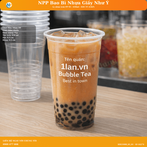 Ly nhựa trơn PP 95 - 650ml  - DÀY TT (9.0) (UKP) | LY NHỰA PP | Mã HHLY088_05_01 | Tổng kho phân phối đồ dùng 1 lần 1lan.vn