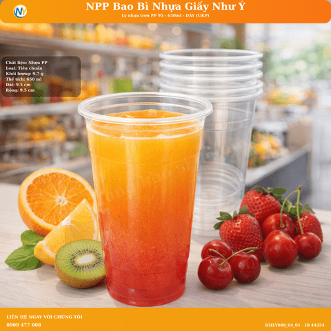 Ly nhựa trơn PP 95 - 650ml  - DÀY (UKP) | LY NHỰA PP | Mã HHLY088_04_01 | Tổng kho phân phối đồ dùng 1 lần 1lan.vn