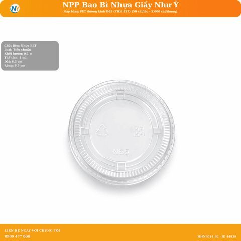 Nắp bằng PET đường kính D65 (THH 927) (50 cái/lốc - 3.000 cái/thùng) | NẮP LY/TÔ - NẮP BẰNG -  NẮP CẦU - NẮP TRỰC TIẾP - NẮP TIM | Mã HHNL014_02 | Tổng kho phân phối đồ dùng 1 lần 1lan.vn