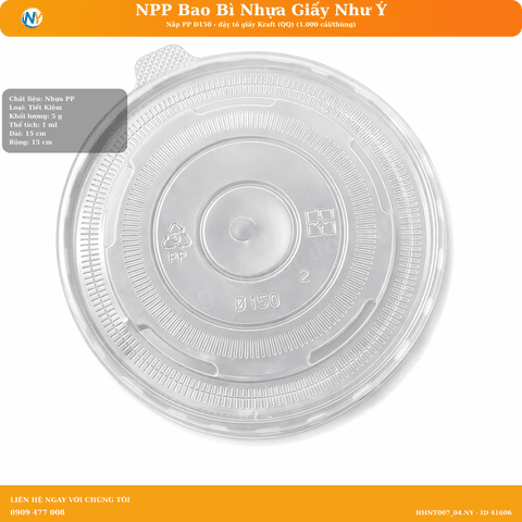 Nắp PP D150 - đậy tô giấy Kraft (QQ) (1.000 cái/thùng) | NẮP TÔ GIẤY | Mã HHNT007_04.NY | Tổng kho phân phối đồ dùng 1 lần 1lan.vn