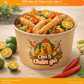 Tô giấy Nâu (Giấy Kraft - Giấy cupstock FDA) D150 - 1000ml (1PE) (265gsm) - 600 cái/ thùng - ảnh 1
