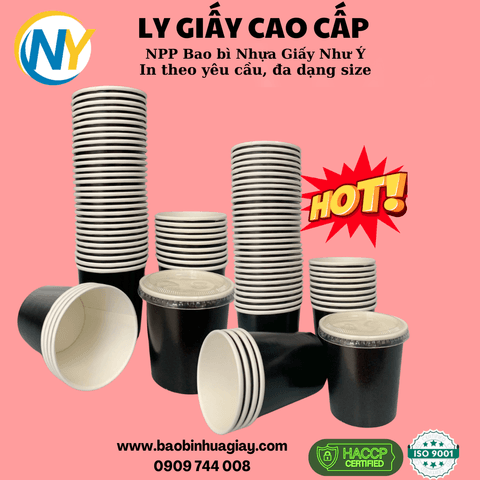 Ly giấy D61 - 4oz (mỏng) - 2PE (in 1 màu) - Full nền (đen)(BL) | LY GIẤY | Mã TPCP016_03_01_06 | Tổng kho phân phối đồ dùng 1 lần 1lan.vn