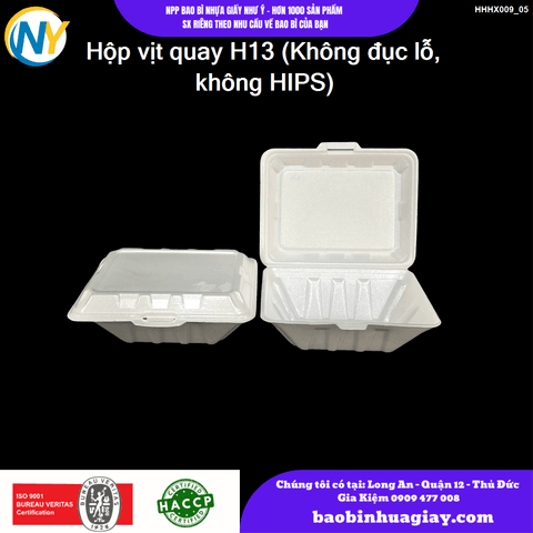 Hộp vịt quay H13 (Không đục lỗ, không tráng màng (k HIPS)(100 cái/lốc)(TK) | HỘP VỊT QUAY | Mã HHHX009_05 | Tổng kho phân phối đồ dùng 1 lần 1lan.vn