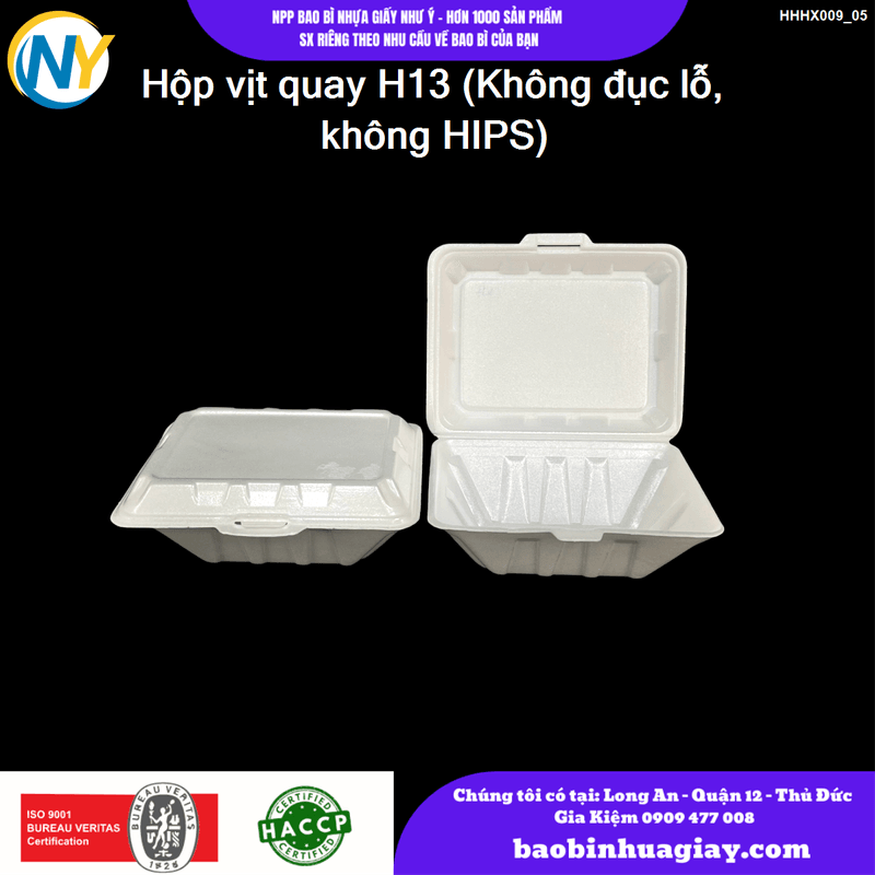 Hộp vịt quay H13 (Không đục lỗ, không tráng màng (k HIPS)(100 cái/lốc)(TK) | HỘP XỐP - XÔI/ HỘP CƠM/GÀ/HEO/SẦU RIÊNG - THỐ XỐP - TÔ CHÁO | Mã HHHX009_05