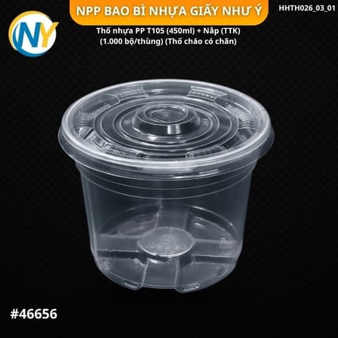 Thố nhựa PP T105 (450ml) + Nắp (TTK) (1.000 bộ/thùng) (Thố cháo có chân) | THỐ NHỰA | Mã HHTH026_03_01 | Tổng kho phân phối đồ dùng 1 lần 1lan.vn