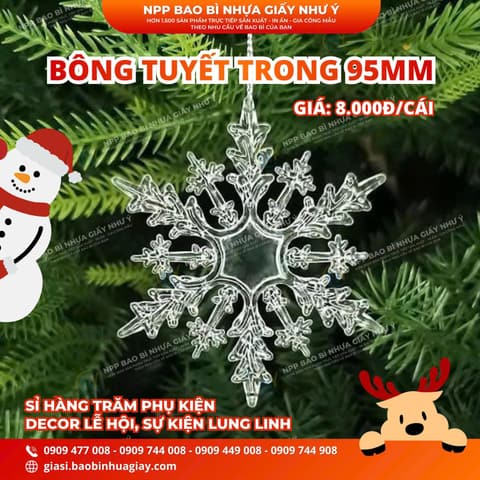 Bông tuyết trong suốt 95mm ( trang trí noel, phụ kiện giáng sinh, tết , cây thông ) | Phụ Kiện Decor trang trí | Mã HHDECOR033 | Tổng kho phân phối đồ dùng 1 lần 1lan.vn