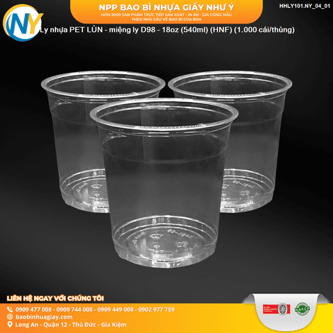 Ly nhựa PET LÙN - miệng ly D98 - 18oz (540ml) (HNF) (1.000 cái/thùng) | LY NHỰA PET | Mã HHLY101.NY_04_01 | Tổng kho phân phối đồ dùng 1 lần 1lan.vn