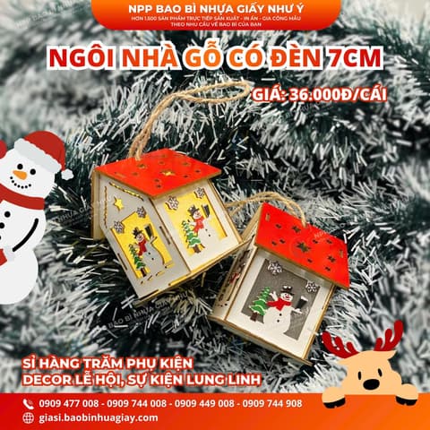 Ngôi nhà gỗ có đèn treo ( trang trí noel, phụ kiện giáng sinh, tết , cây thông ) | Phụ Kiện Decor trang trí | Mã HHDECOR035 | Tổng kho phân phối đồ dùng 1 lần 1lan.vn