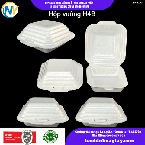 Hộp vuông H4B | HỘP XỐP - XÔI/ HỘP CƠM/GÀ/HEO/SẦU RIÊNG - THỐ XỐP - TÔ CHÁO | Mã HHHX004 | Tổng kho phân phối đồ dùng 1 lần 1lan.vn