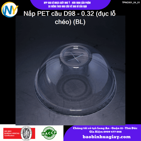 Nắp PET cầu D98 - 0.32 (đục lỗ chéo) (BL) | NẮP LY/TÔ - NẮP BẰNG -  NẮP CẦU - NẮP TRỰC TIẾP - NẮP TIM | Mã TPNC001_04_01 | Tổng kho phân phối đồ dùng 1 lần 1lan.vn