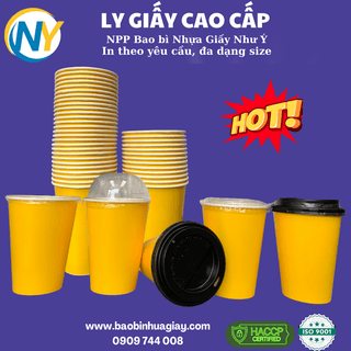 Ly giấy D90 - 14oz (2PE) (dày) (in 1 màu) - Full nền (vàng)(BL) - ảnh 3