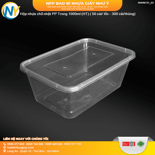 Hộp nhựa Microwave CN 1000ml - Trong (HT) ( 50 cái/ lốc - 300 cái/thùng) - ảnh 2