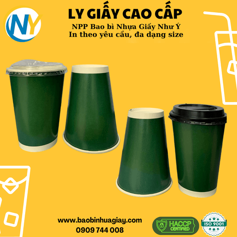 Ly giấy D90 - 14oz (2PE) (dày) (in 1 màu) - Full nền (xanh lá đậm)(BL) | LY GIẤY | Mã TPCP009_03_01_42 | Tổng kho phân phối đồ dùng 1 lần 1lan.vn
