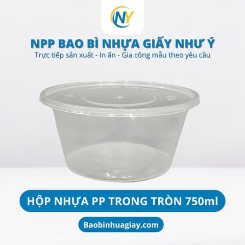 Hộp nhựa Microwave Tròn 750ml - Trong (T&T) (50 cái/ lốc - 500 cái/bao) | HỘP NHỰA, TÔ/THỐ NHỰA VUÔNG/TRÒN - HỘP MICROWAVE | Mã HHTH024_01 | Tổng kho phân phối đồ dùng 1 lần 1lan.vn