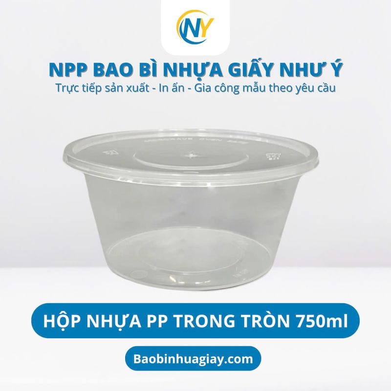 Hộp nhựa Microwave Tròn 750ml - Trong (T&T) (50 cái/ lốc - 500 cái/bao) | HỘP NHỰA, TÔ/THỐ NHỰA VUÔNG/TRÒN - HỘP MICROWAVE | Mã HHTH024_01
