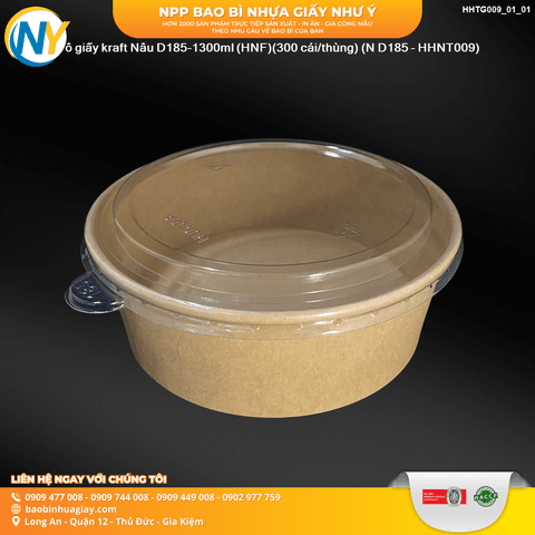 Tô giấy kraft Nâu D185-1300ml (HNF)(300 cái/thùng) (N D185 - HHNT009) | TÔ GIẤY - TÔ CHÁO - TÔ PHỞ TÔ ĐỰNG MÓN NƯỚC - NẮP TÔ GIẤY | Mã HHTG009_01_01 | Tổng kho phân phối đồ dùng 1 lần 1lan.vn