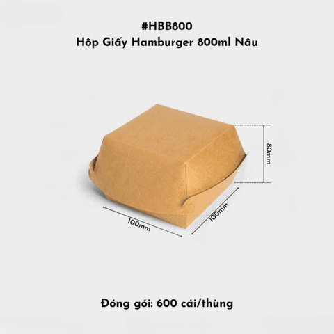 Hộp giấy Kraft Hamburger 800ml  (50cái/ lốc -600 cái/thùng) | HỘP GIẤY - TÚI GIẤY NGÀNH BÁNH NGỌT- BÁNH MÌ - FASTFOOD - GÀ RÁN | Mã HHHG001_08 | Tổng kho phân phối đồ dùng 1 lần 1lan.vn