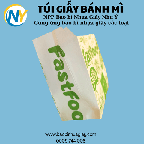 Túi giấy 15x17x4 - In sẵn ( FAST FOOD) - XANH (100 cái/xấp - 5.000 cái/thùng) | HỘP GIẤY - TÚI GIẤY NGÀNH BÁNH NGỌT- BÁNH MÌ - FASTFOOD - GÀ RÁN | Mã HHTUG003_01 | Tổng kho phân phối đồ dùng 1 lần 1lan.vn