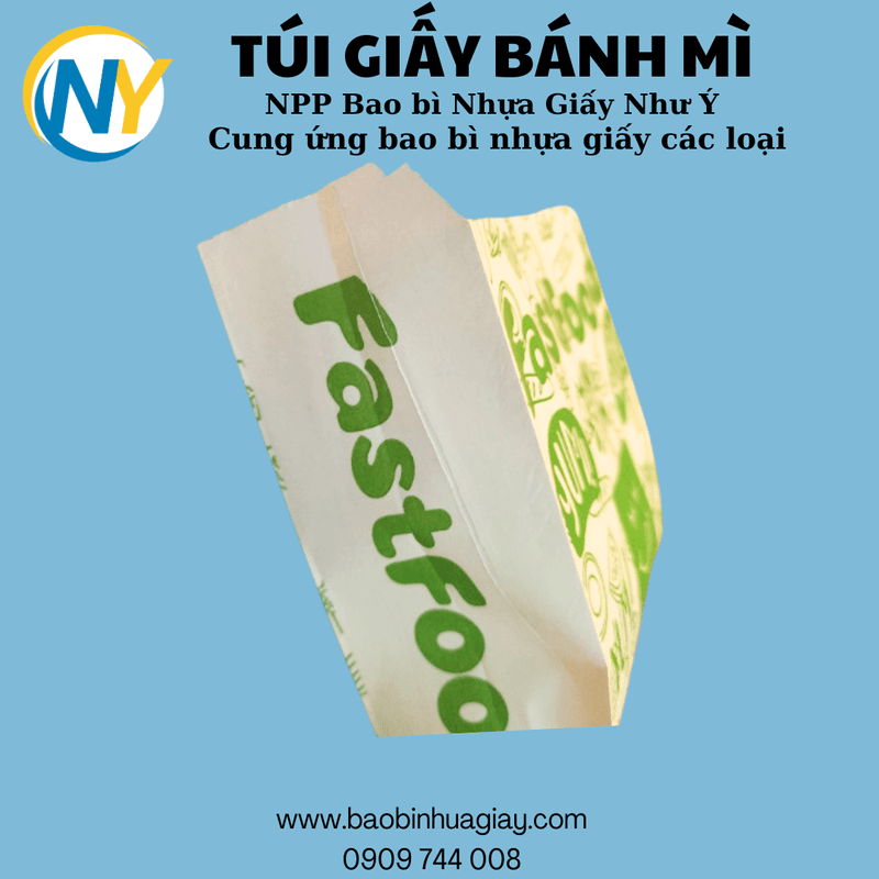 Túi giấy 15x17x4 - In sẵn ( FAST FOOD) - XANH (100 cái/xấp - 5.000 cái/thùng) | HỘP GIẤY - TÚI GIẤY NGÀNH BÁNH NGỌT- BÁNH MÌ - FASTFOOD - GÀ RÁN | Mã HHTUG003_01