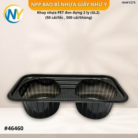 Khay nhựa PET đen đựng 2 ly (GL2) (50 cái/lốc , 500 cái/thùng) | KHAY NHỰA - KHAY LY - GIẤY CHỐNG TRÀN - TÚI ĐỰNG LY - TÚI T | Mã HHKY275 | Tổng kho phân phối đồ dùng 1 lần 1lan.vn