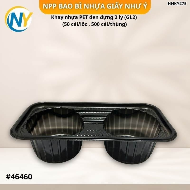 Khay nhựa PET đen đựng 2 ly (GL2) (50 cái/lốc , 500 cái/thùng) | KHAY NHỰA - KHAY LY - GIẤY CHỐNG TRÀN - TÚI ĐỰNG LY - TÚI T | Mã HHKY275