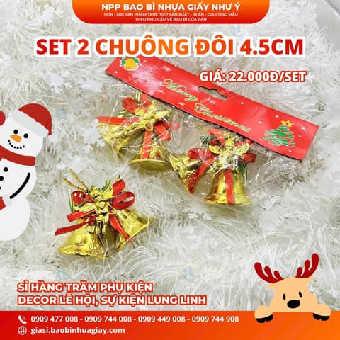 Set 2 cặp chuông đôi giáng sinh 4.5cm ( trang trí noel, phụ kiện giáng sinh, tết , cây thông ) | Phụ Kiện Decor trang trí | Mã HHDECOR031 | Tổng kho phân phối đồ dùng 1 lần 1lan.vn