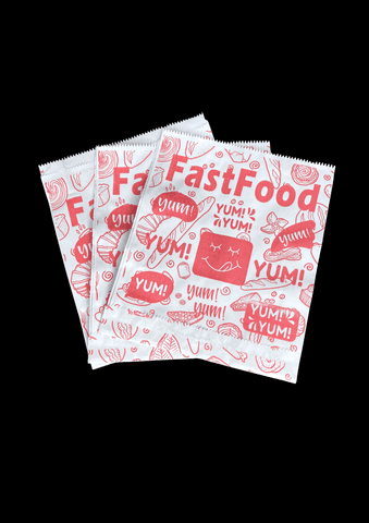 Túi giấy 15x17x4 - In sẵn (FAST FOOD) - ĐỎ (100 cái/xấp - 5.000 cái/thùng) | HỘP GIẤY - TÚI GIẤY NGÀNH BÁNH NGỌT- BÁNH MÌ - FASTFOOD - GÀ RÁN | Mã HHTUG003_02 | Tổng kho phân phối đồ dùng 1 lần 1lan.vn