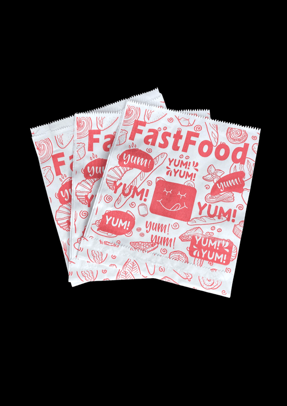 Túi giấy 15x17x4 - In sẵn (FAST FOOD) - ĐỎ (100 cái/xấp - 5.000 cái/thùng) | HỘP GIẤY - TÚI GIẤY NGÀNH BÁNH NGỌT- BÁNH MÌ - FASTFOOD - GÀ RÁN | Mã HHTUG003_02