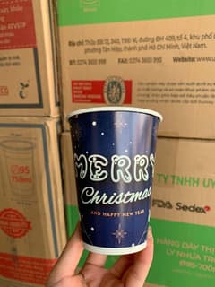 Ly giấy D90 - 14oz (2PE) (dày) (BL - in 2 màu) - Merry Christmas & Happy New Year (dương, cam)(IGC) - ảnh 3