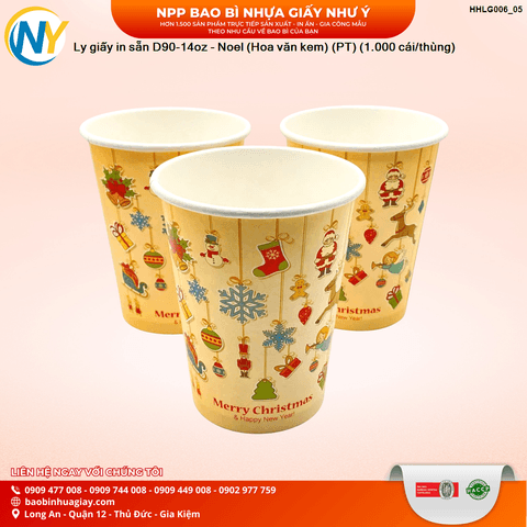 Ly giấy in sẵn D90-14oz - Noel (Hoa văn kem) (PT) (1.000 cái/thùng) | LY GIẤY | Mã HHLG006_05 | Tổng kho phân phối đồ dùng 1 lần 1lan.vn