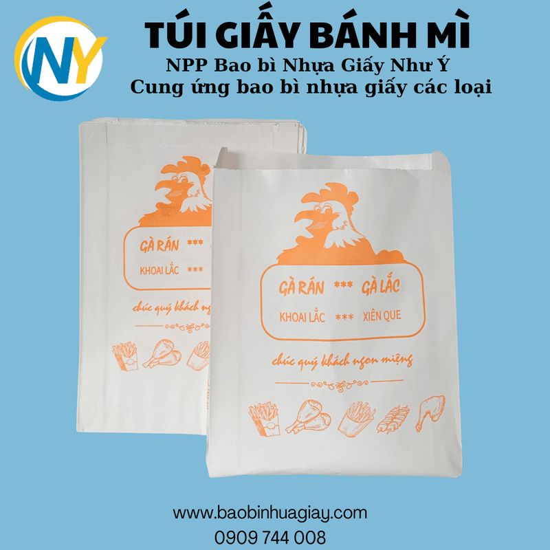 Túi giấy 15x22x4 - In sẵn (Con gà) - ĐỎ (100 cái/xấp) | HỘP GIẤY - TÚI GIẤY NGÀNH BÁNH NGỌT- BÁNH MÌ - FASTFOOD - GÀ RÁN | Mã HHTUG003_05