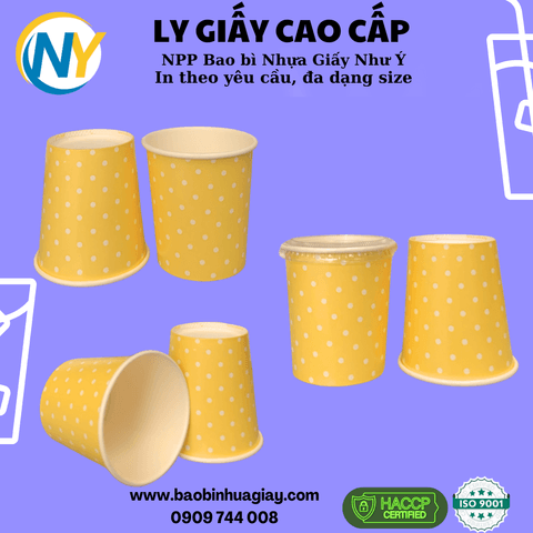 Ly giấy D61 - 4oz (mỏng) - 2PE (in 1 màu) - Chấm Bi (vàng)(BL) | LY GIẤY | Mã TPCP016_03_01_02 | Tổng kho phân phối đồ dùng 1 lần 1lan.vn