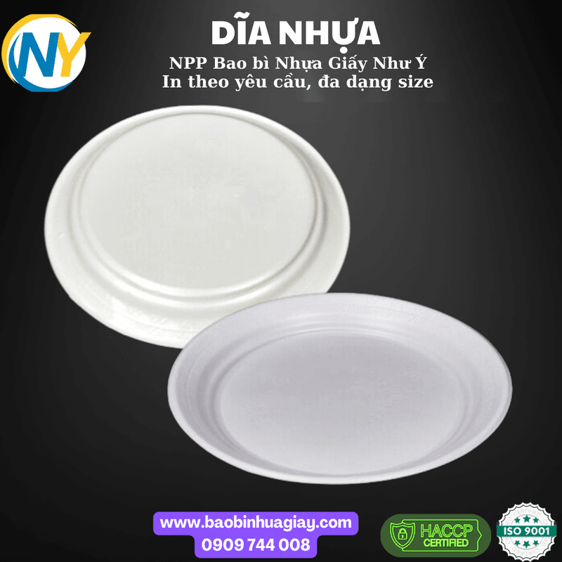 Dĩa tròn nhựa PS trắng đục đường kính 18.5cm (THH) (223) | TÔ-CHÉN-DĨA-KHAY NHỰA XỐP - DĨA BÁNH KEM | Mã HHDI009_01