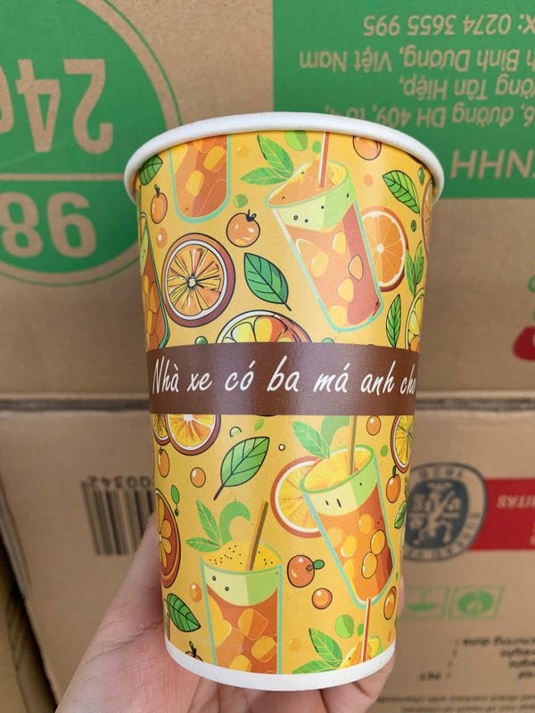Ly giấy D90 - 16oz (2PE) (dày) (BL - In 5 màu) - G02A08 Ăn uống mỗi ngày anh lo (đen, lá, nâu, cam, vàng)(IGC) | LY GIẤY | Mã TPCP006_05_05_01